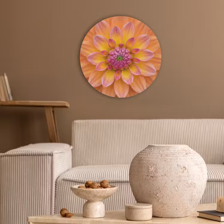 Dahlia - Bloem - Oranje Akoestische PET Vilt - Rond klein -sfeer1