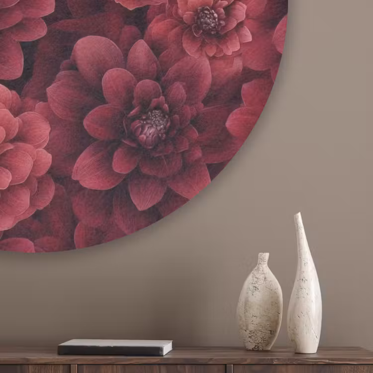 Dahlias - Bloemen - Rood Akoestische PET Vilt - Rond klein 838 -sfeer5_closeup