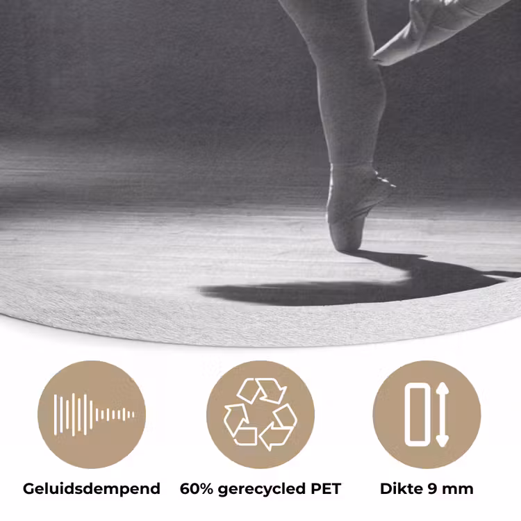 Danser - Podium - Zwart-wit - Kunst - Klassiek Akoestische PET Vilt - Rond klein -closeup_NL