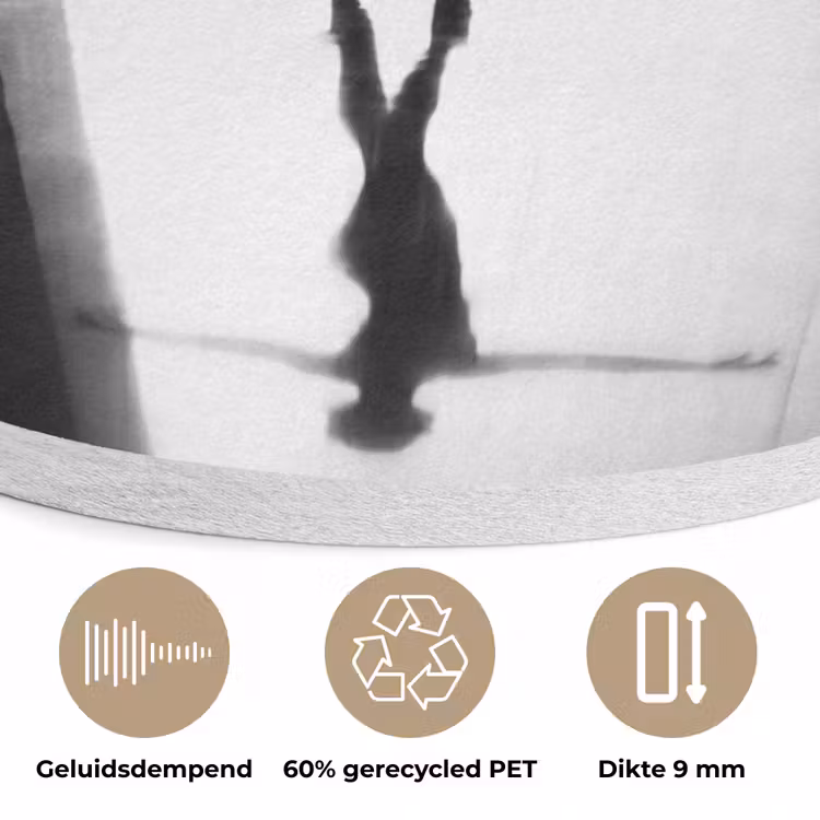 Danser - Silhouette - Kunst - Modern - Zwart-wit Akoestische PET Vilt - Rond klein -closeup_NL