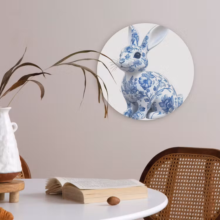 Delftsblauw - Haasje - Wit Akoestische PET Vilt - Rond klein -sfeer3