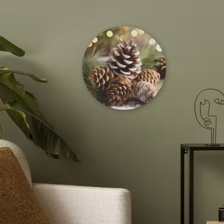 Dennenappels - Kerstsfeer - Bruin - Groen Akoestische PET Vilt - Rond klein -sfeer2