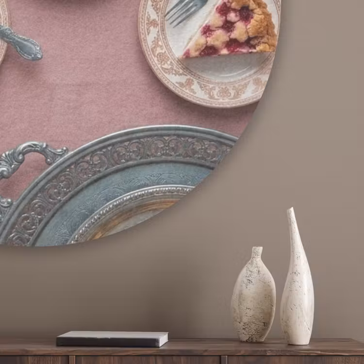 Dessert - Taart - Gebak - Zoet - Roze Akoestische PET Vilt - Rond klein -sfeer5_closeup