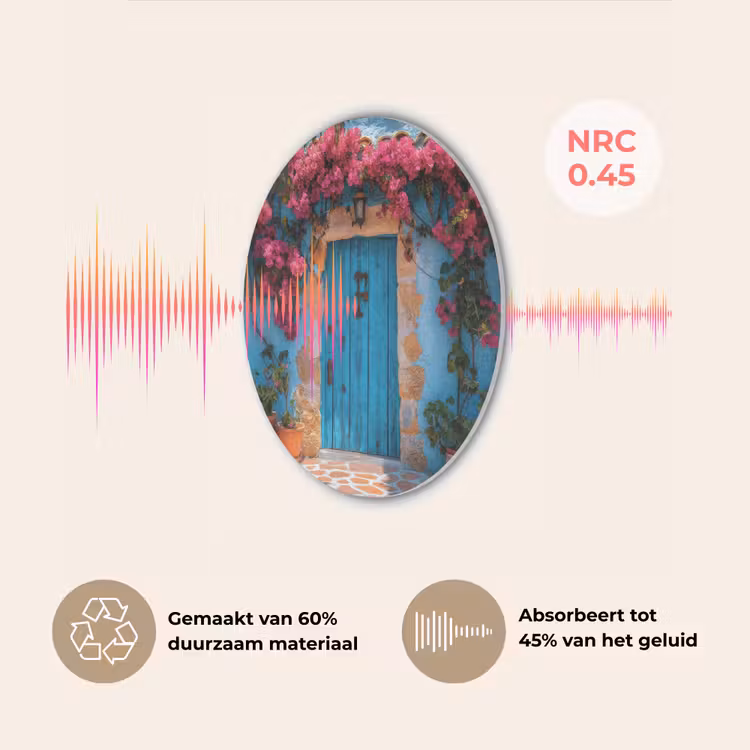Deur - Hout - Bloemen - Blauw Akoestische PET Vilt - Rond klein -USP_NL