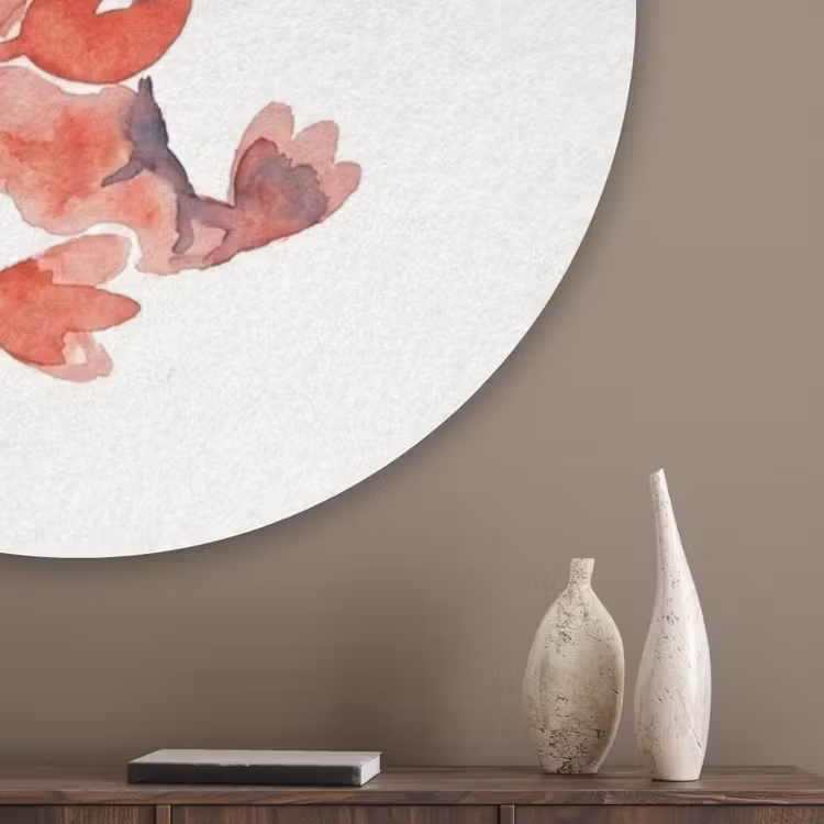 Dier - Dans - Liefde - Waterverf - Rood Akoestische PET Vilt - Rond klein -sfeer5_closeup