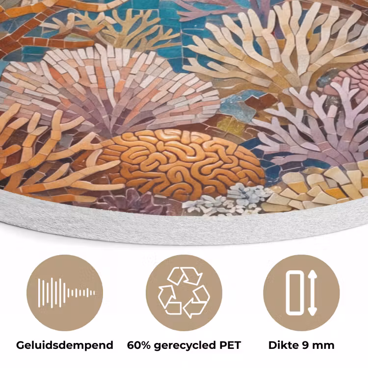 Dieren - Mozaïek - Oceaan - Koraal - Blauw Akoestische PET Vilt - Rond klein -closeup_NL