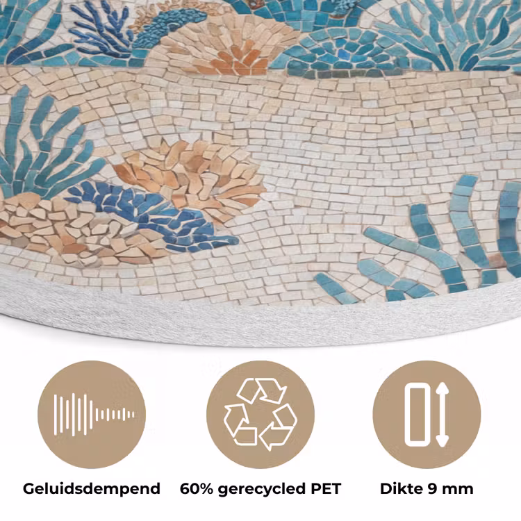 Dieren - Onderwater - Natuur - Mozaïek - Blauw Akoestische PET Vilt - Rond klein -closeup_NL