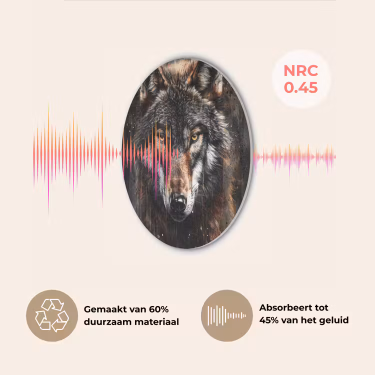 Dieren - Wolf - Portret - Zwart - Bruin Akoestische PET Vilt - Rond klein -USP_NL