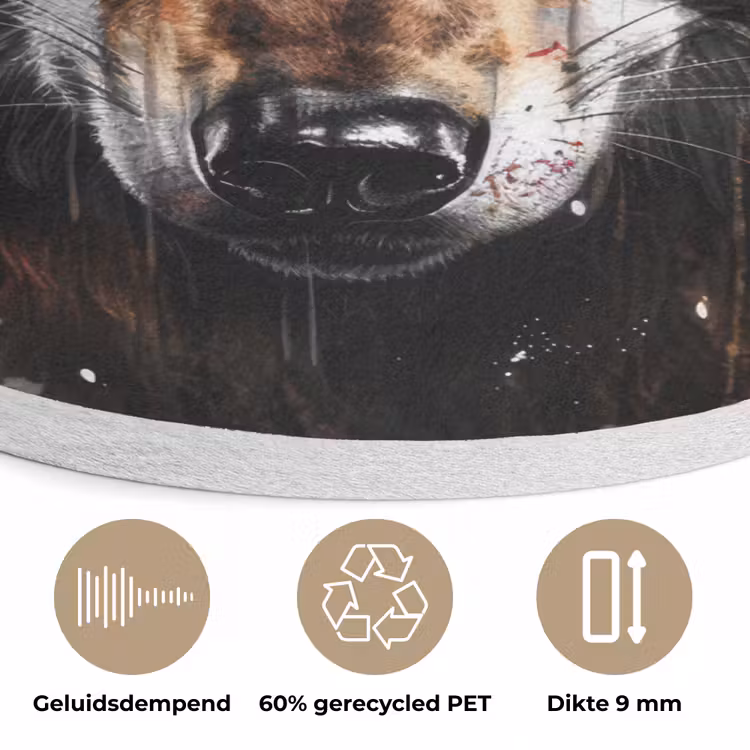 Dieren - Wolf - Portret - Zwart - Bruin Akoestische PET Vilt - Rond klein -closeup_NL