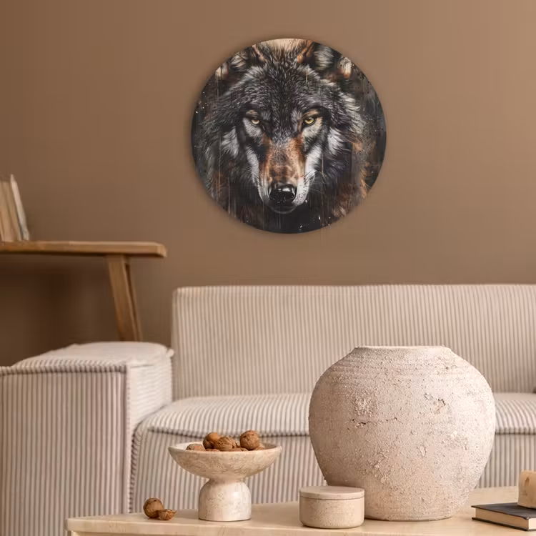 Dieren - Wolf - Portret - Zwart - Bruin Akoestische PET Vilt - Rond klein -sfeer1