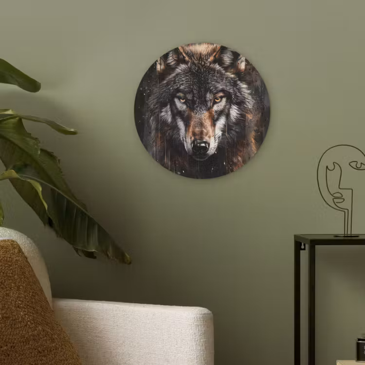 Dieren - Wolf - Portret - Zwart - Bruin Akoestische PET Vilt - Rond klein -sfeer2