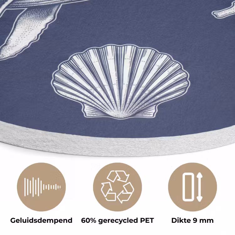 Dieren - Zeeleven - Oceaan - Graveren - Blauw Akoestische PET Vilt - Rond klein -closeup_NL