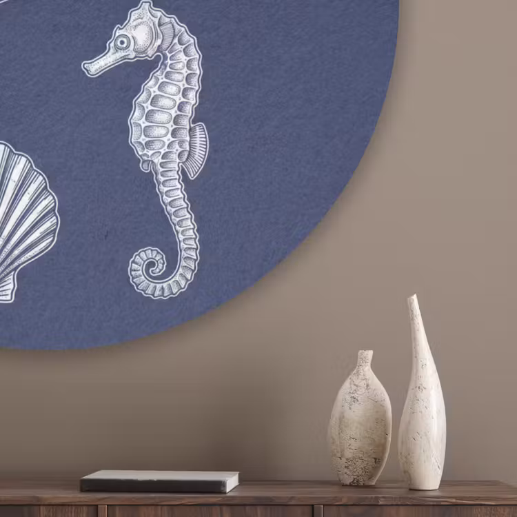Dieren - Zeeleven - Oceaan - Graveren - Blauw Akoestische PET Vilt - Rond klein -sfeer5_closeup