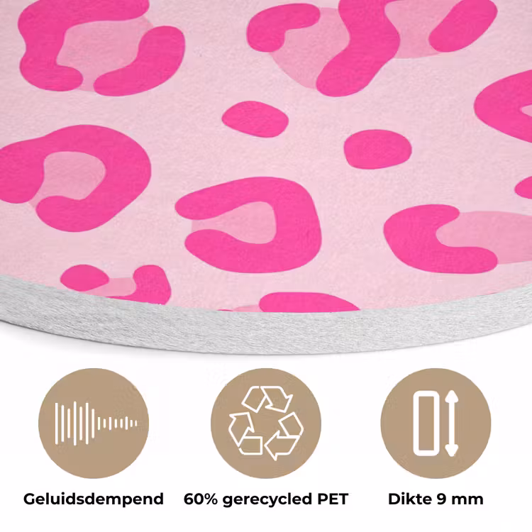 Dierenprint - Patroon - Abstract - Modern - Roze Akoestische PET Vilt - Rond klein -closeup_NL