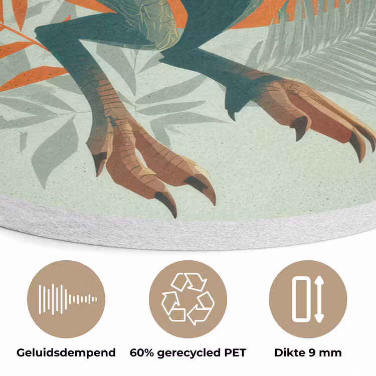 Dino - Bladeren - Grafisch - Groen Akoestische PET Vilt - Rond klein -closeup_NL