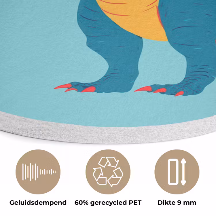 Dinosaurus - Blauw - Zonnebril Akoestische PET Vilt - Rond klein -closeup_NL