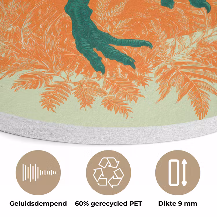 Dinosaurus - Groen - Planten - Cirkel Akoestische PET Vilt - Rond klein -closeup_NL