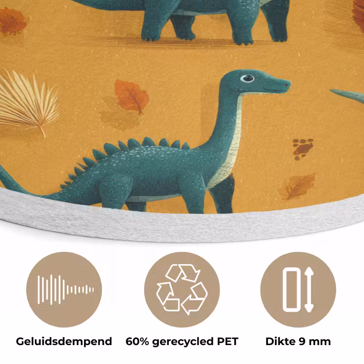 Dinosaurussen - Stekels - Herfstbladeren - Bruin Akoestische PET Vilt - Rond klein -closeup_NL