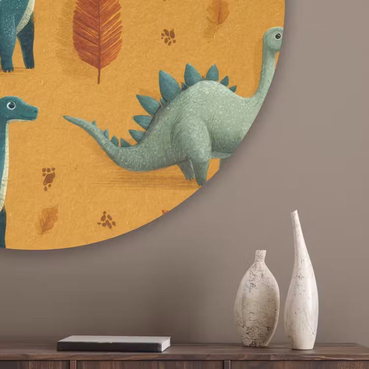 Dinosaurussen - Stekels - Herfstbladeren - Bruin Akoestische PET Vilt - Rond klein -sfeer5_closeup