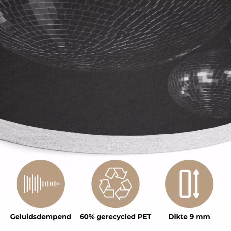 Discoballen - Minimalistisch - Zwart Akoestische PET Vilt - Rond klein -closeup_NL