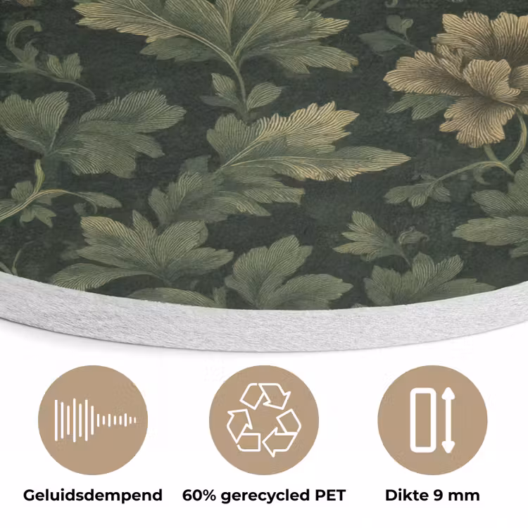 Donker - Groen - Goud - Botanisch Akoestische PET Vilt - Rond klein 838 -closeup_NL