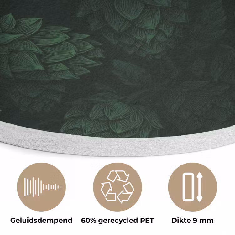 Donker - Groen - Hopbellen - Botanisch - Illustratie Akoestische PET Vilt - Rond klein 838 -closeup_NL