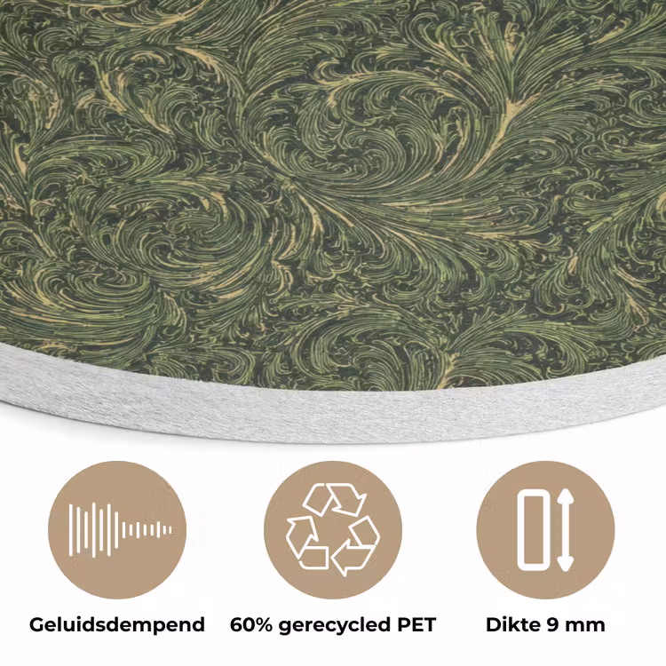 Donker - Groen - Krullend - Botanisch Akoestische PET Vilt - Rond klein 838 -closeup_NL