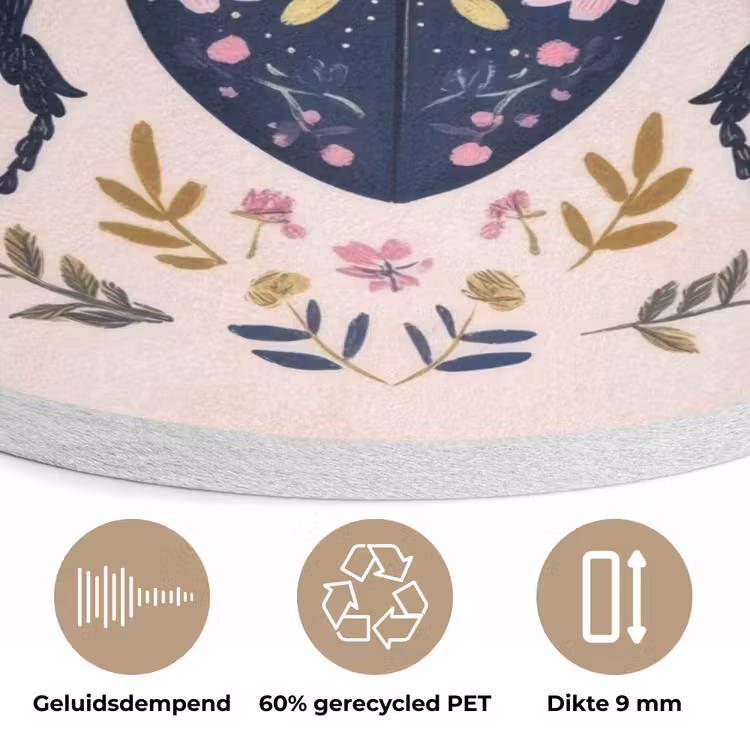 Donkerblauw - Kever - Bloemtakken - Sierlijk Akoestische PET Vilt - Rond klein -closeup_NL