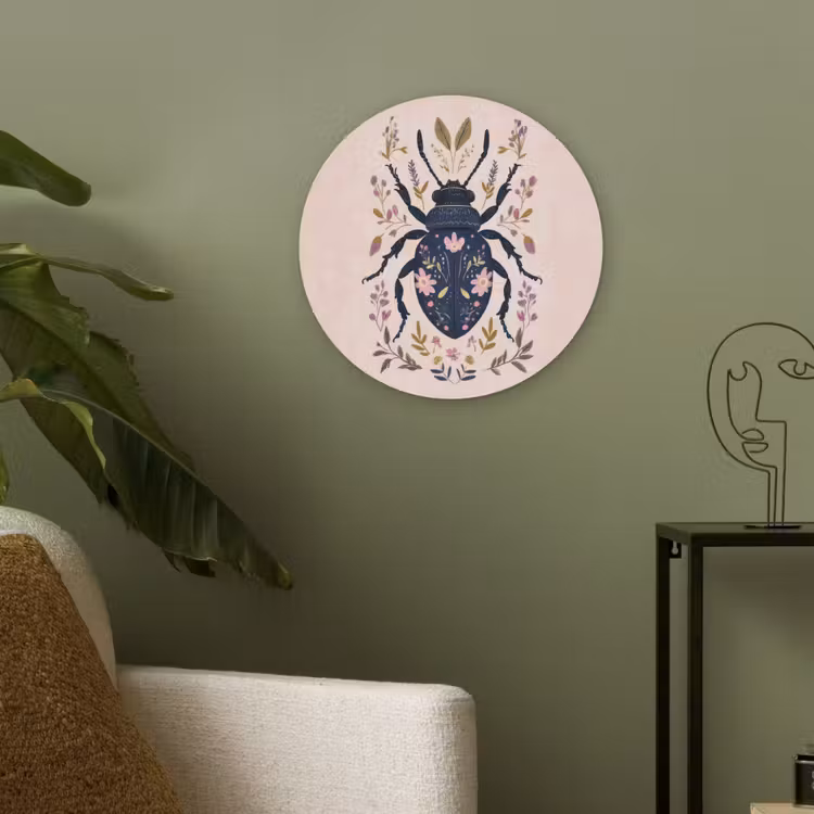 Donkerblauw - Kever - Bloemtakken - Sierlijk Akoestische PET Vilt - Rond klein -sfeer2