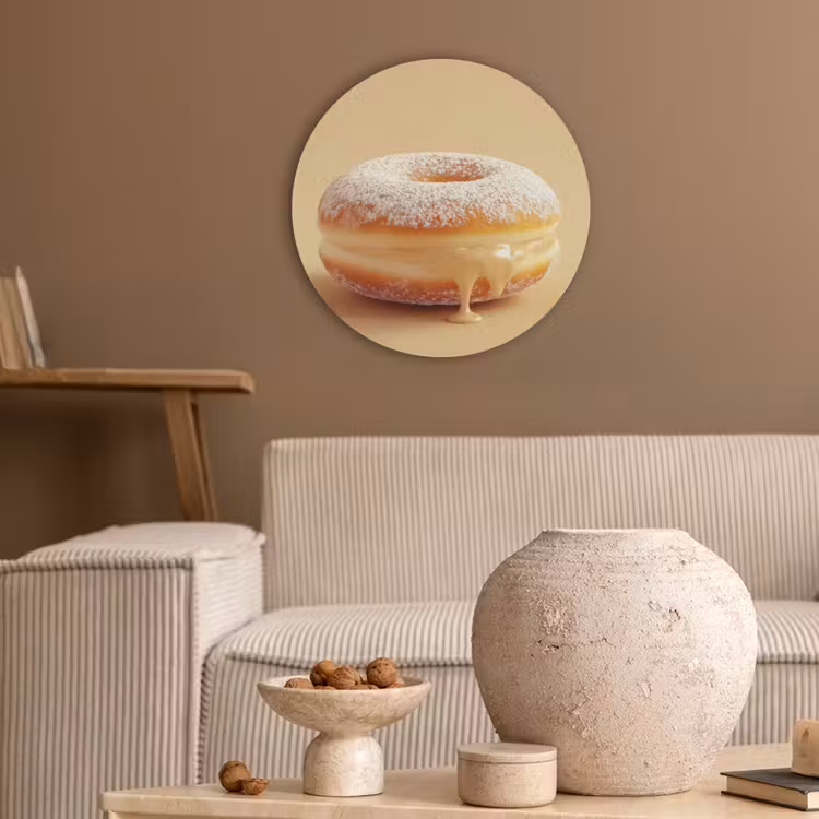 Donut - Romig - Poedersuiker - Beige Akoestische PET Vilt - Rond klein -sfeer1