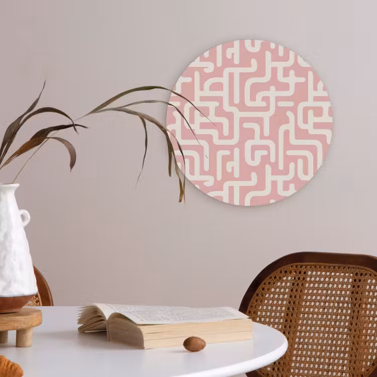Doolhofpatroon - Roze - Wit - Abstract Akoestische PET Vilt - Rond klein 838 -sfeer3