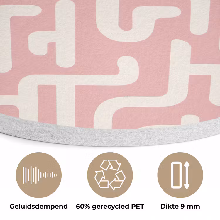Doolhofpatroon - Roze - Wit - Abstract Akoestische PET Vilt - Rond klein 838 -closeup_NL