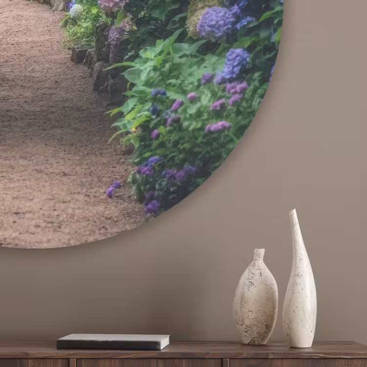 Doorkijk - Bloemen - Hortensia - Pad Akoestische PET Vilt - Rond klein -sfeer5_closeup