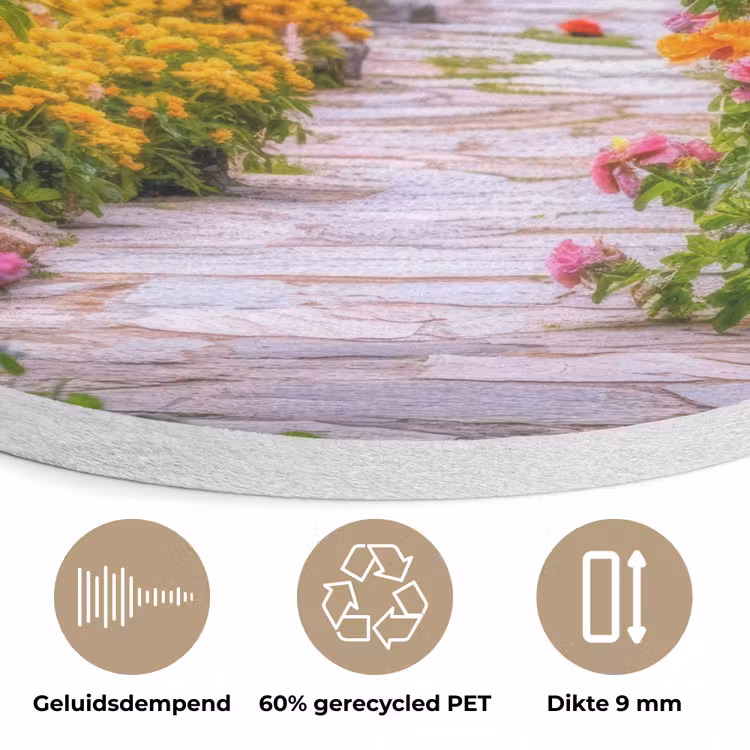 Doorkijk - Bloemen - Pad - Natuur Akoestische PET Vilt - Rond klein -closeup_NL