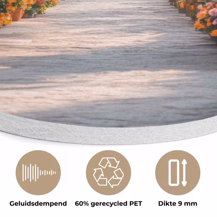 Doorkijk - Bloemen - Tropisch - Kleurrijk Akoestische PET Vilt - Rond klein -closeup_NL