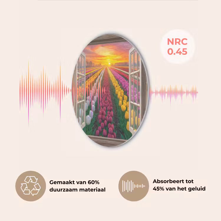 Doorkijk - Bloemen - Tulpen - Kleurrijk - Zonsondergang Akoestische PET Vilt - Rond klein -USP_NL