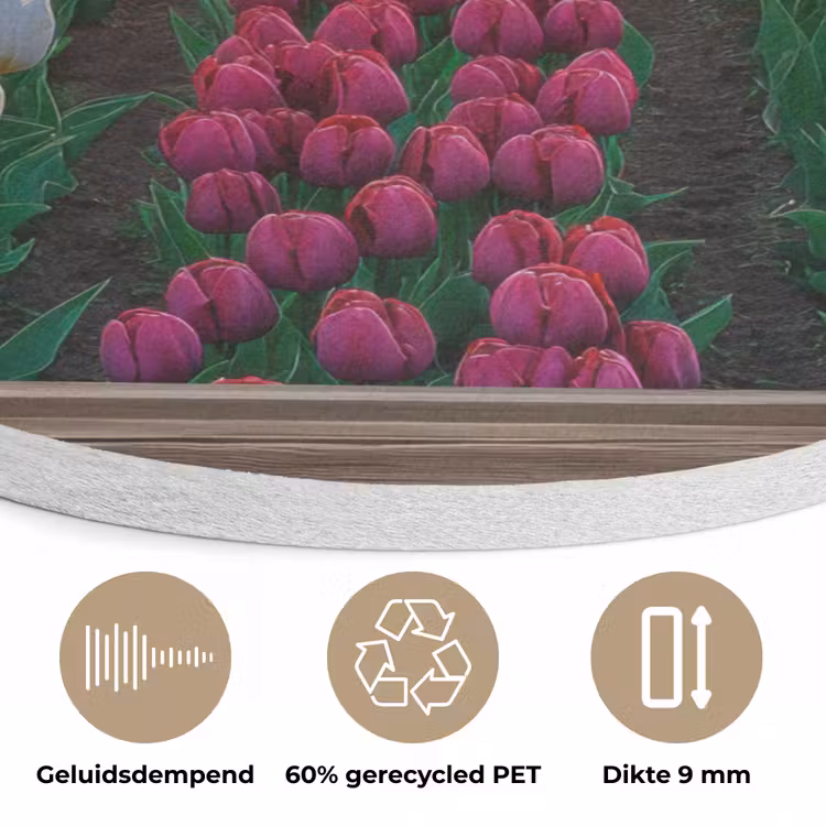 Doorkijk - Bloemen - Tulpen - Kleurrijk - Zonsondergang Akoestische PET Vilt - Rond klein -closeup_NL