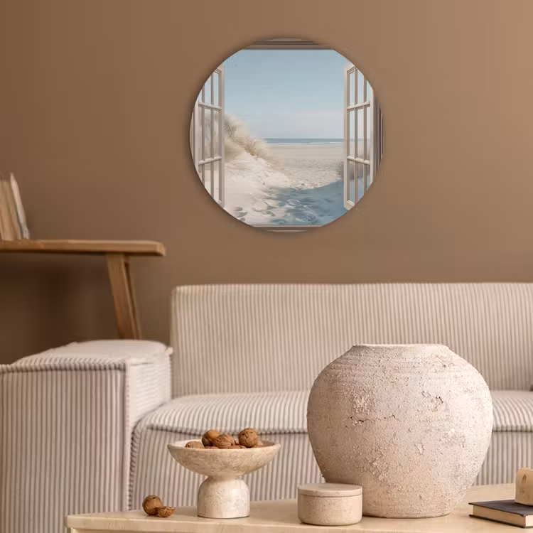 Doorkijk - Helmgras - Duinen - Zee - Landschap Akoestische PET Vilt - Rond klein -sfeer1