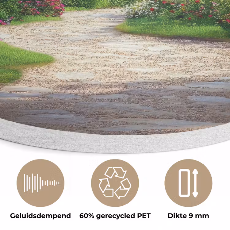 Doorkijk - Landschap - Bloemen - Pad - Uitzicht Akoestische PET Vilt - Rond klein -closeup_NL