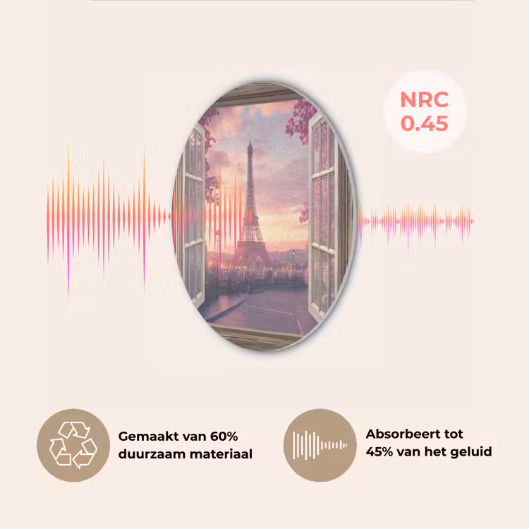 Doorkijk - Parijs - Eiffeltoren - Roze - Kersenbloesem Akoestische PET Vilt - Rond klein -USP_NL