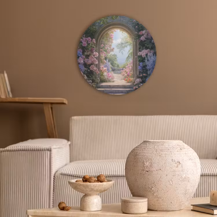 Doorkijk - Rozen - Vintage - Bloemen Akoestische PET Vilt - Rond klein -sfeer1