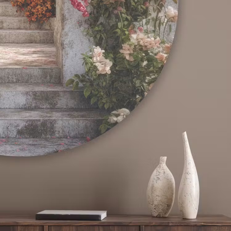Doorkijk - Rozen - Vintage - Poort Akoestische PET Vilt - Rond klein -sfeer5_closeup