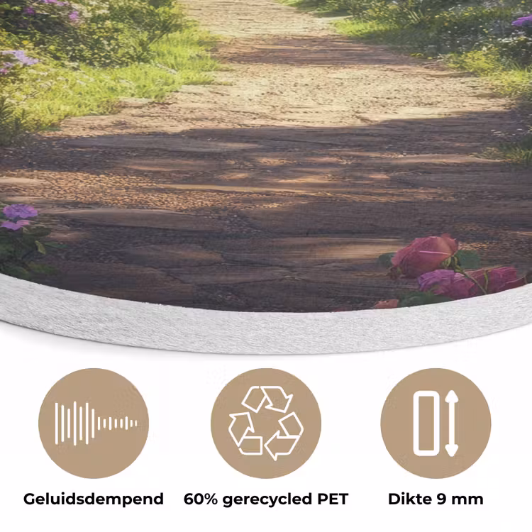 Doorkijk - Rozenboog - Uitzicht - Landschap - Bloemen Akoestische PET Vilt - Rond klein -closeup_NL