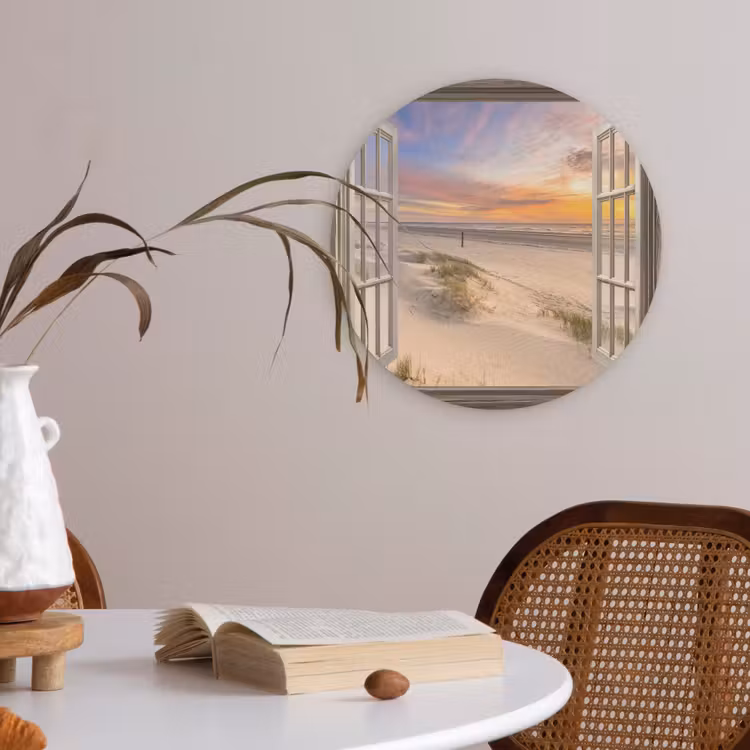 Doorkijk - Strand - Duinen - Natuur - Landschap Akoestische PET Vilt - Rond klein -sfeer3