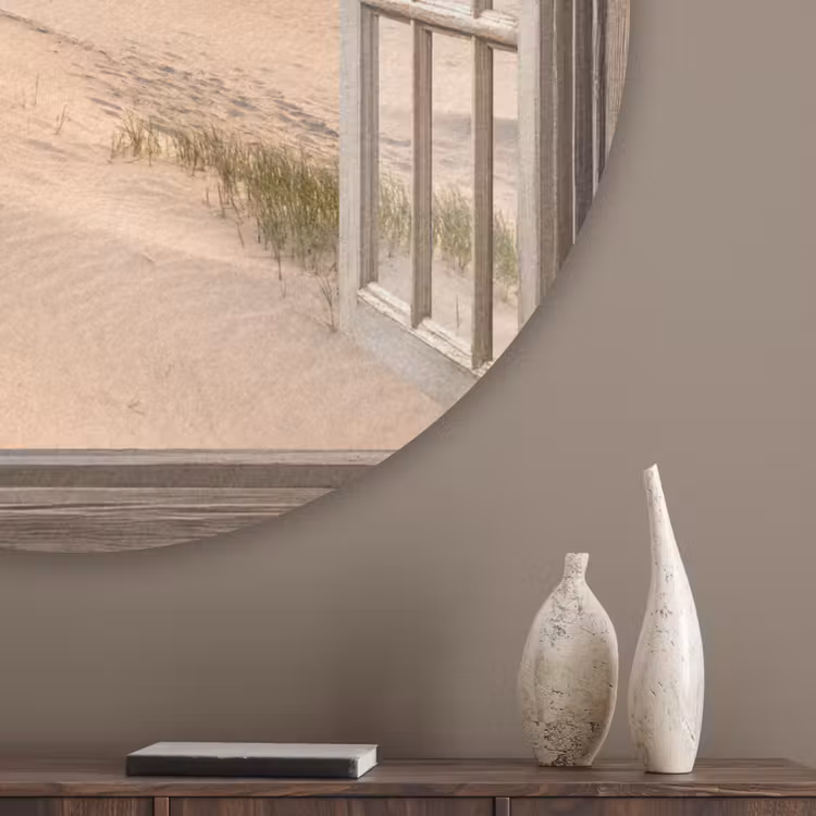 Doorkijk - Strand - Duinen - Natuur - Landschap Akoestische PET Vilt - Rond klein -sfeer5_closeup