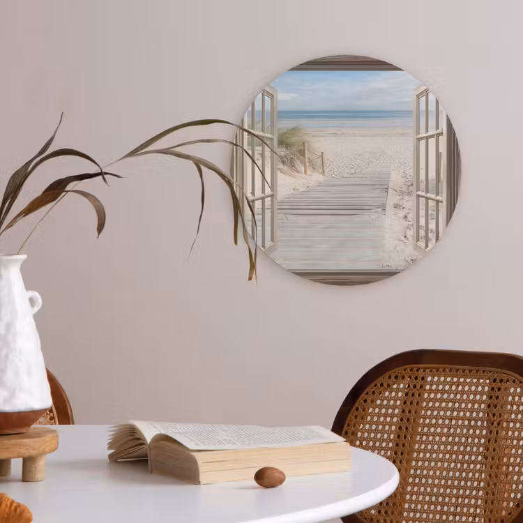 Doorkijk - Strand - Duinen - Pad - Landschap Akoestische PET Vilt - Rond klein -sfeer3