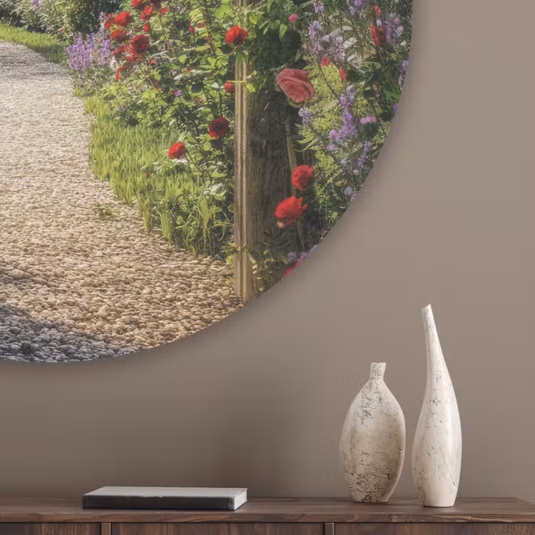 Doorkijk - Tuinboog - Bloemen - Natuur - Pad Akoestische PET Vilt - Rond klein -sfeer5_closeup