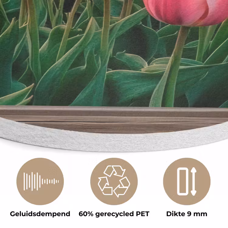 Doorkijk - Tulpen - Bloemen - Molen - Raam Akoestische PET Vilt - Rond klein -closeup_NL