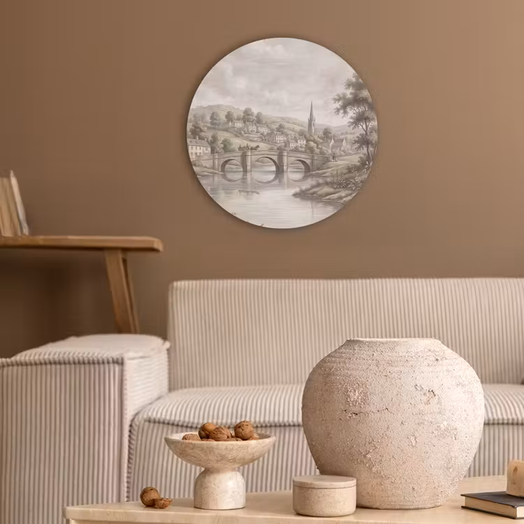 Dorp - Brug - Uitzicht - Groen Akoestische PET Vilt - Rond klein -sfeer1