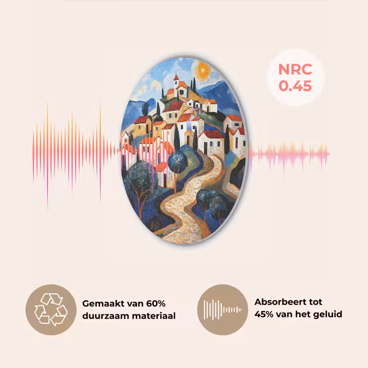 Dorp - Heuvelachtig - Zon - Mozaïek Akoestische PET Vilt - Rond klein -USP_NL